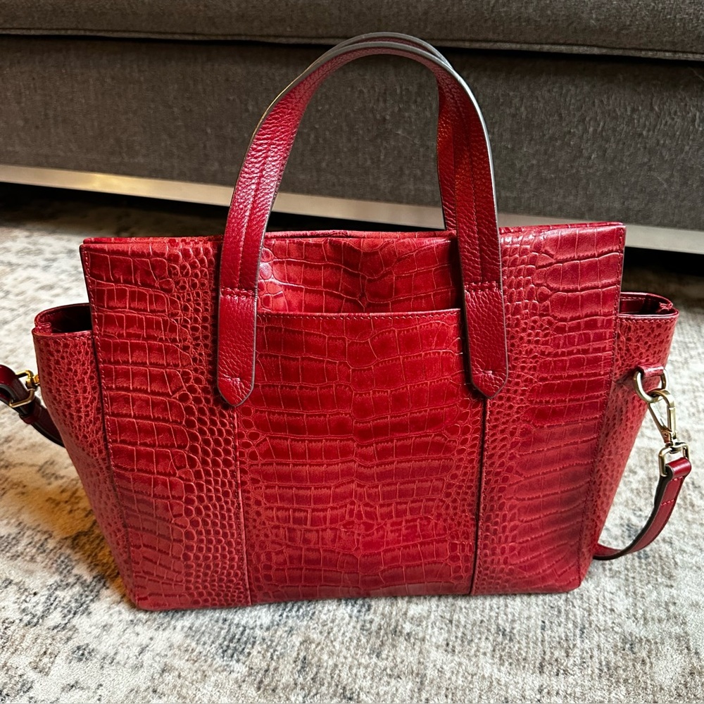 Radley London Womens Croc Embossed Leather Satchel Bag Red - Picture 3 of 12